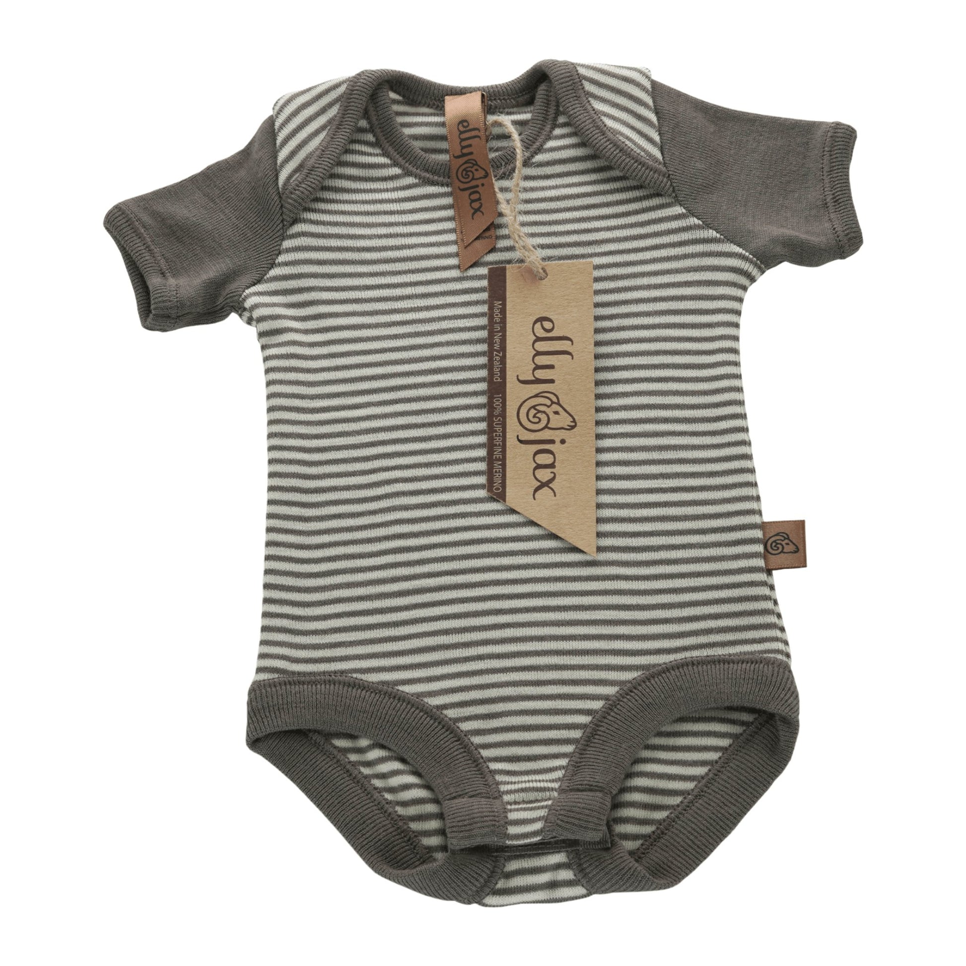 ellyjax - Merino babywear_Short Sleeve Bodysuit Striped