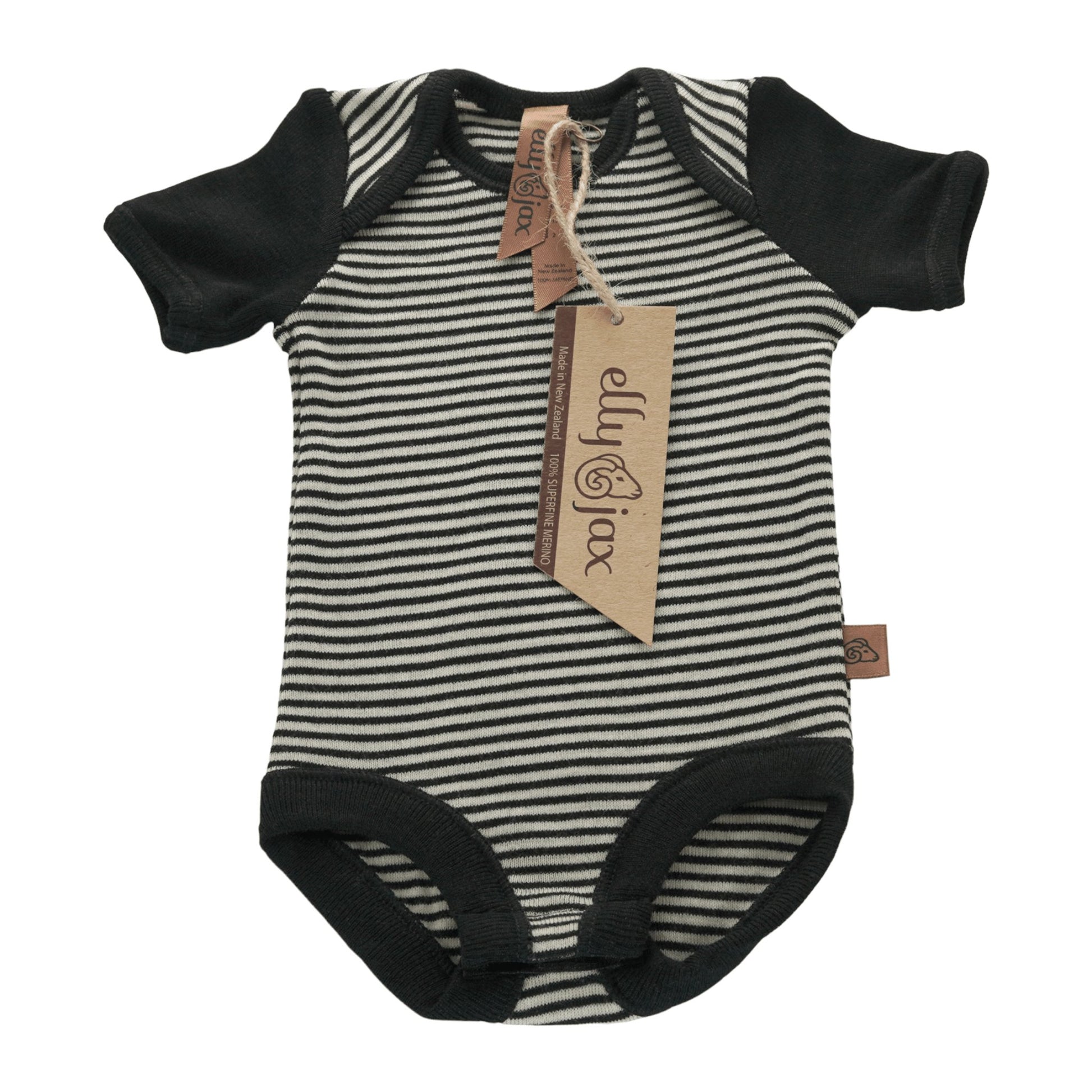 ellyjax - Merino babywear_Short Sleeve Bodysuit Striped