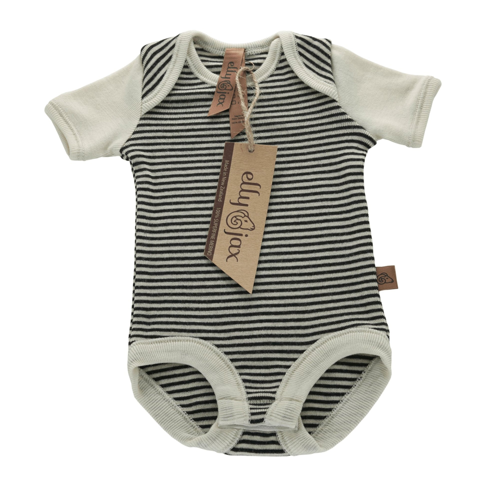 ellyjax - Merino babywear_Short Sleeve Bodysuit Striped